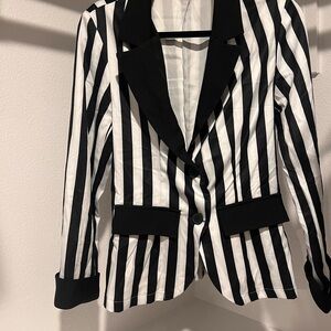 SHEIN Black and White Striped Blazer Tailored Fit